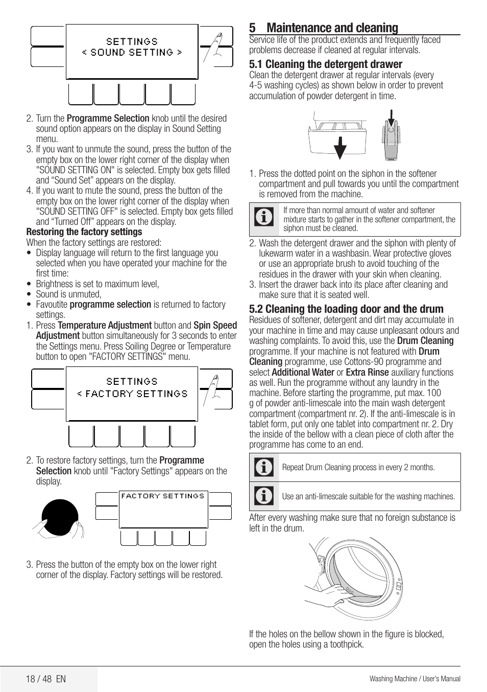 5 maintenance and cleaning | Blomberg WMF 9649 WZE50 User Manual | Page 18 / 48