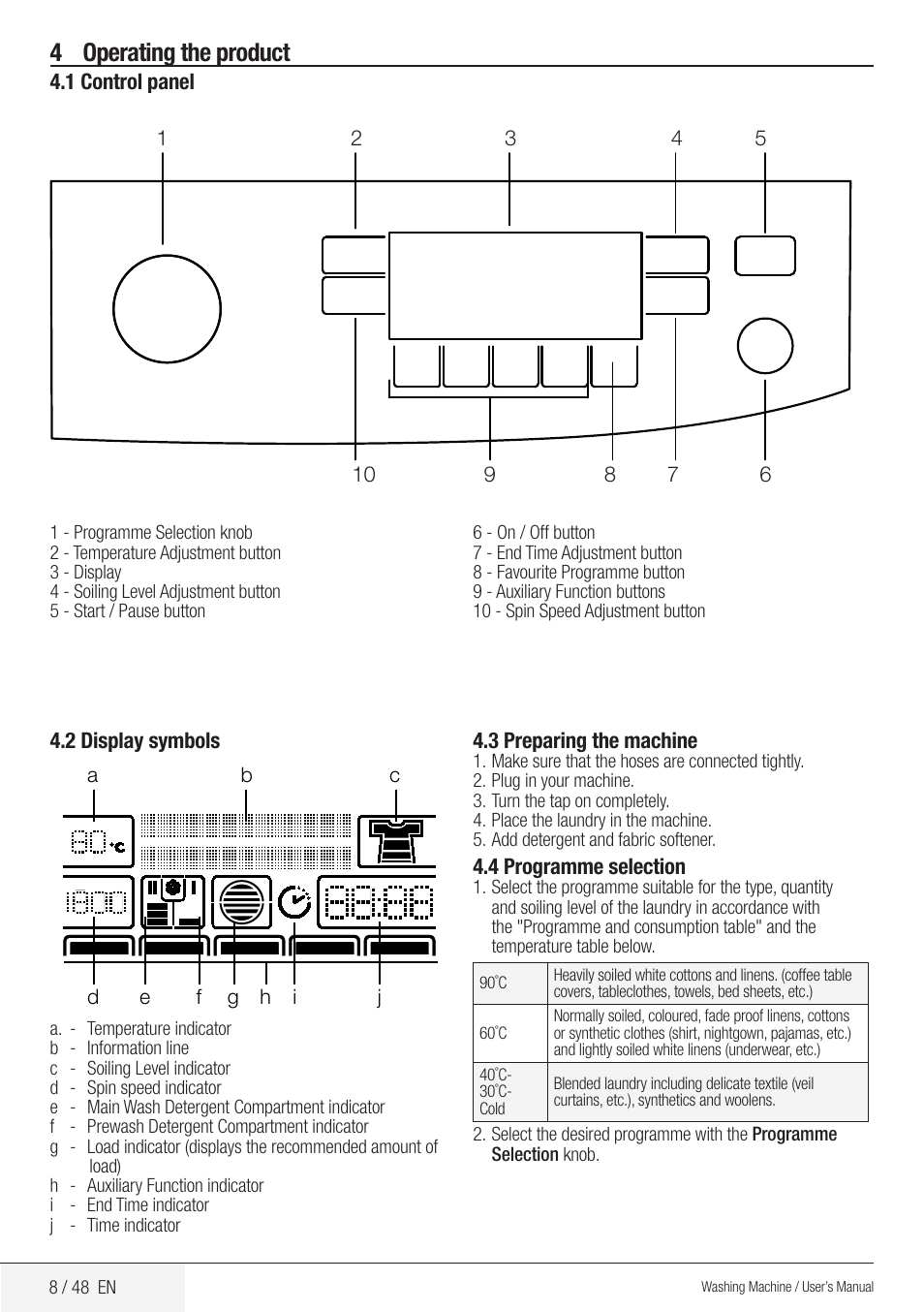4 operating the product | Blomberg WMF 9649 WZE50 User Manual | Page 8 / 48