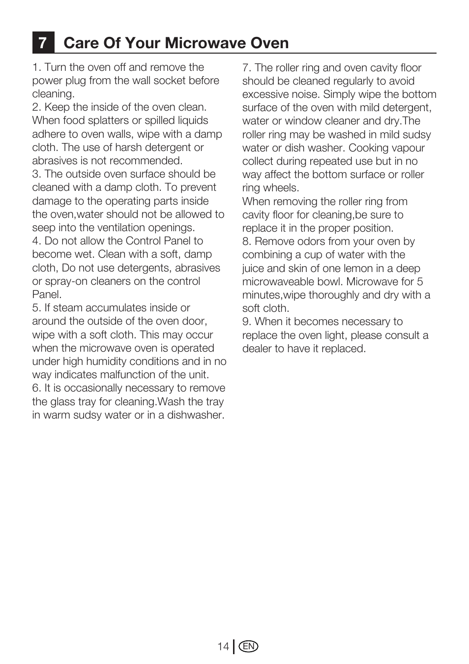 7care of your microwave oven | Blomberg MEE 1030 X User Manual | Page 14 / 14