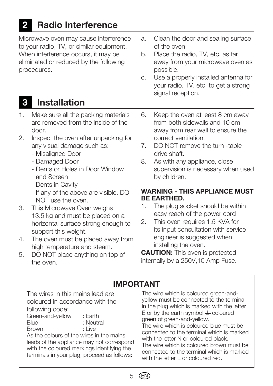 2radio interference 3 installation, Important | Blomberg MEE 1030 X User Manual | Page 5 / 14