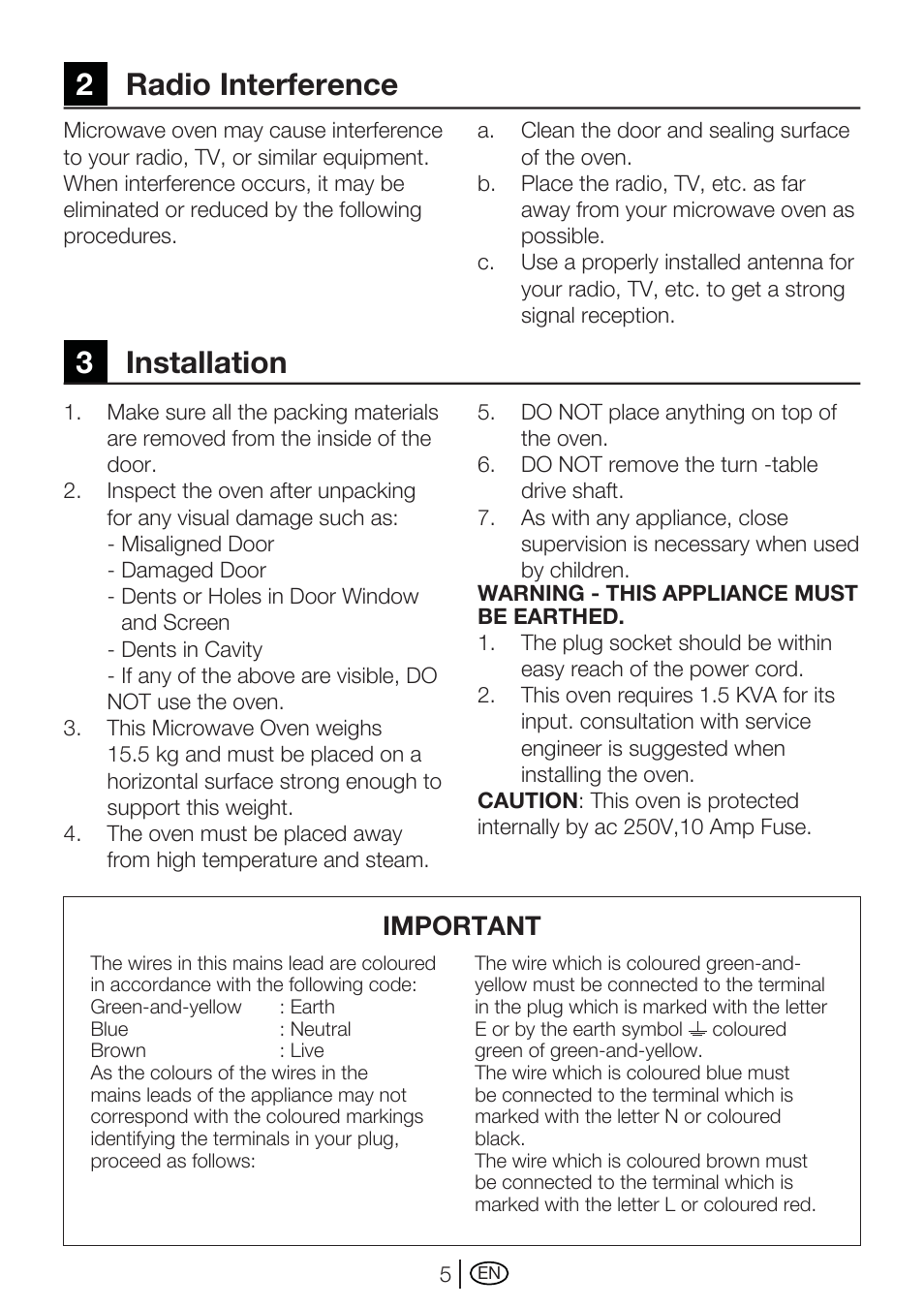 2radio interference 3 installation, Important | Blomberg MEE 2150 X User Manual | Page 5 / 14