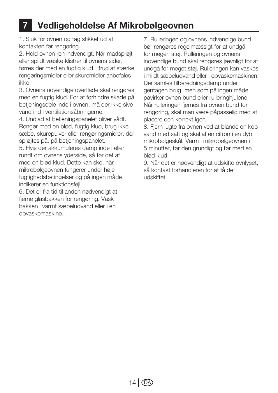 7vedligeholdelse af mikrobølgeovnen | Blomberg MEE 3150 X User Manual | Page 14 / 140