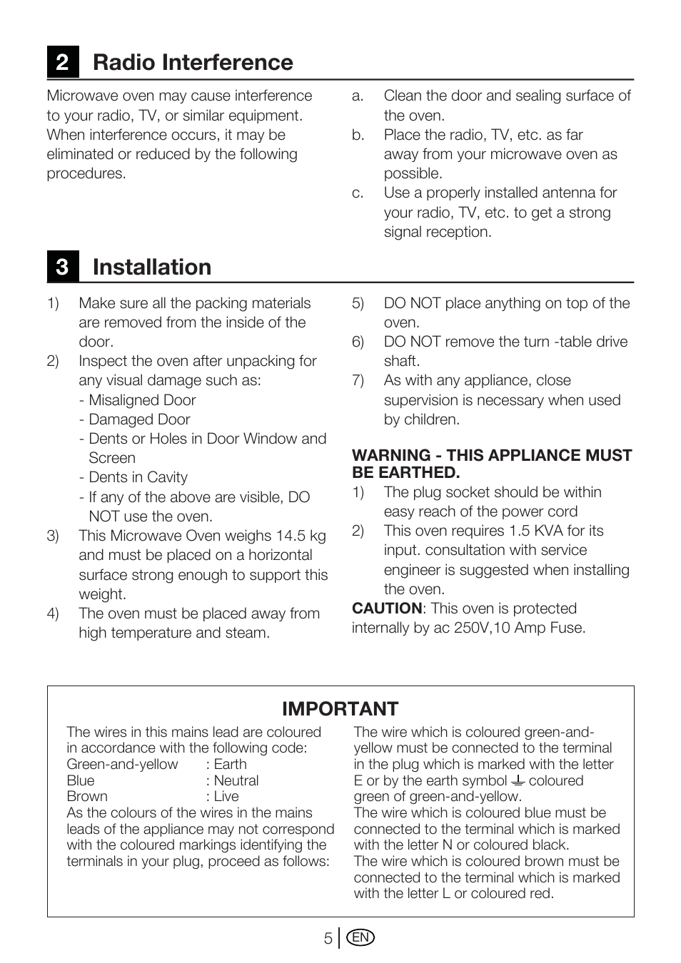 2radio interference 3 installation, Important | Blomberg MEE 3150 X User Manual | Page 33 / 140