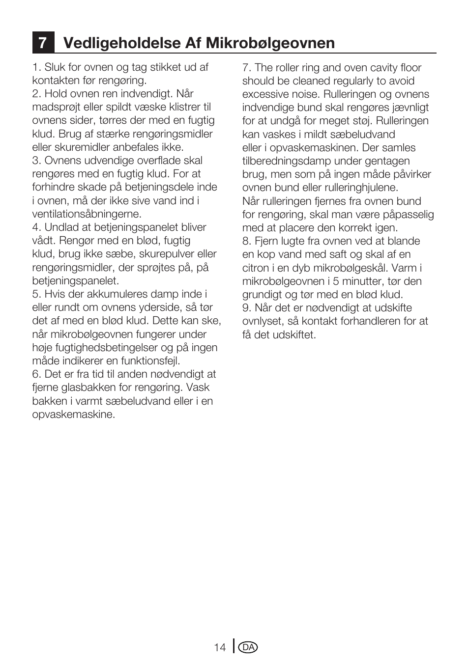 7vedligeholdelse af mikrobølgeovnen | Blomberg MEE 4150 X User Manual | Page 14 / 140