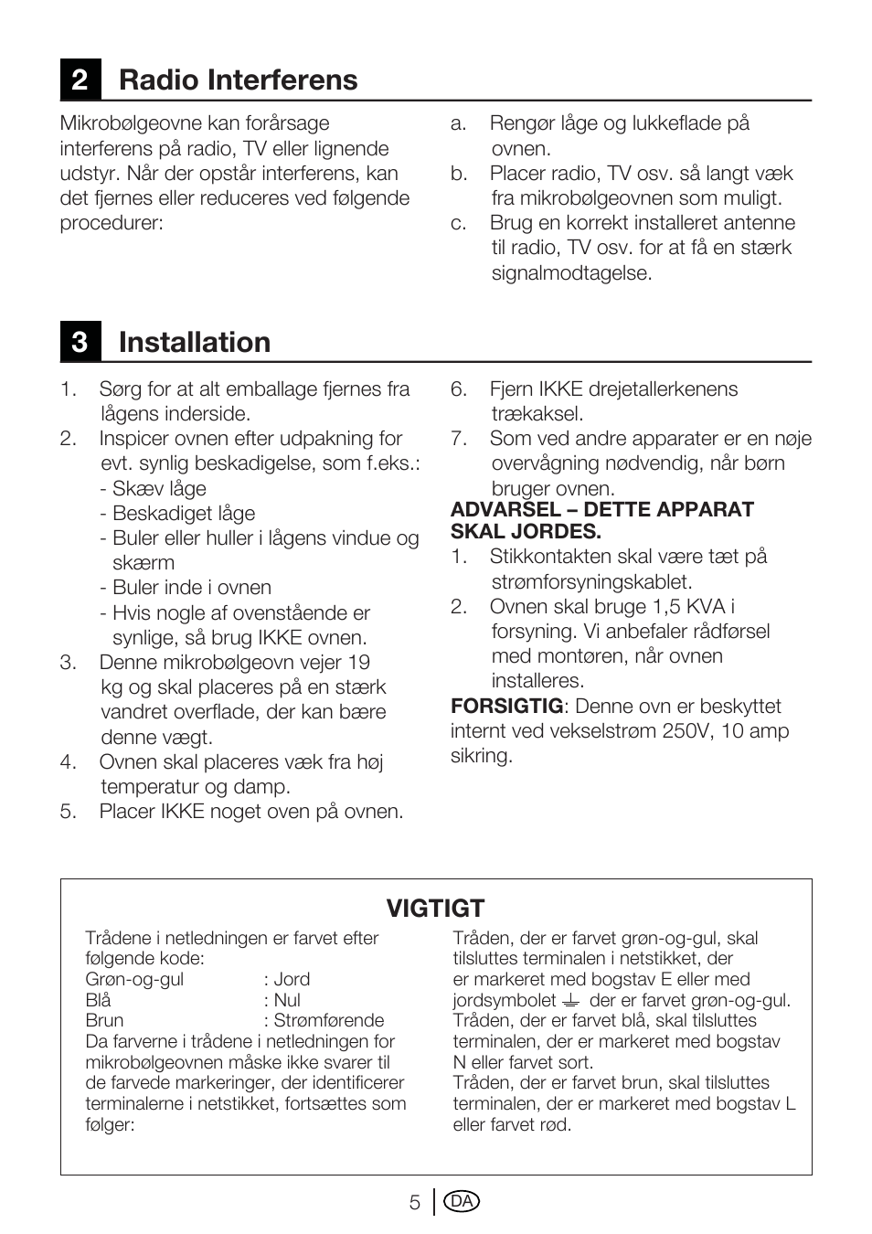 2radio interferens 3 installation, Vigtigt | Blomberg MEE 4150 X User Manual | Page 5 / 140