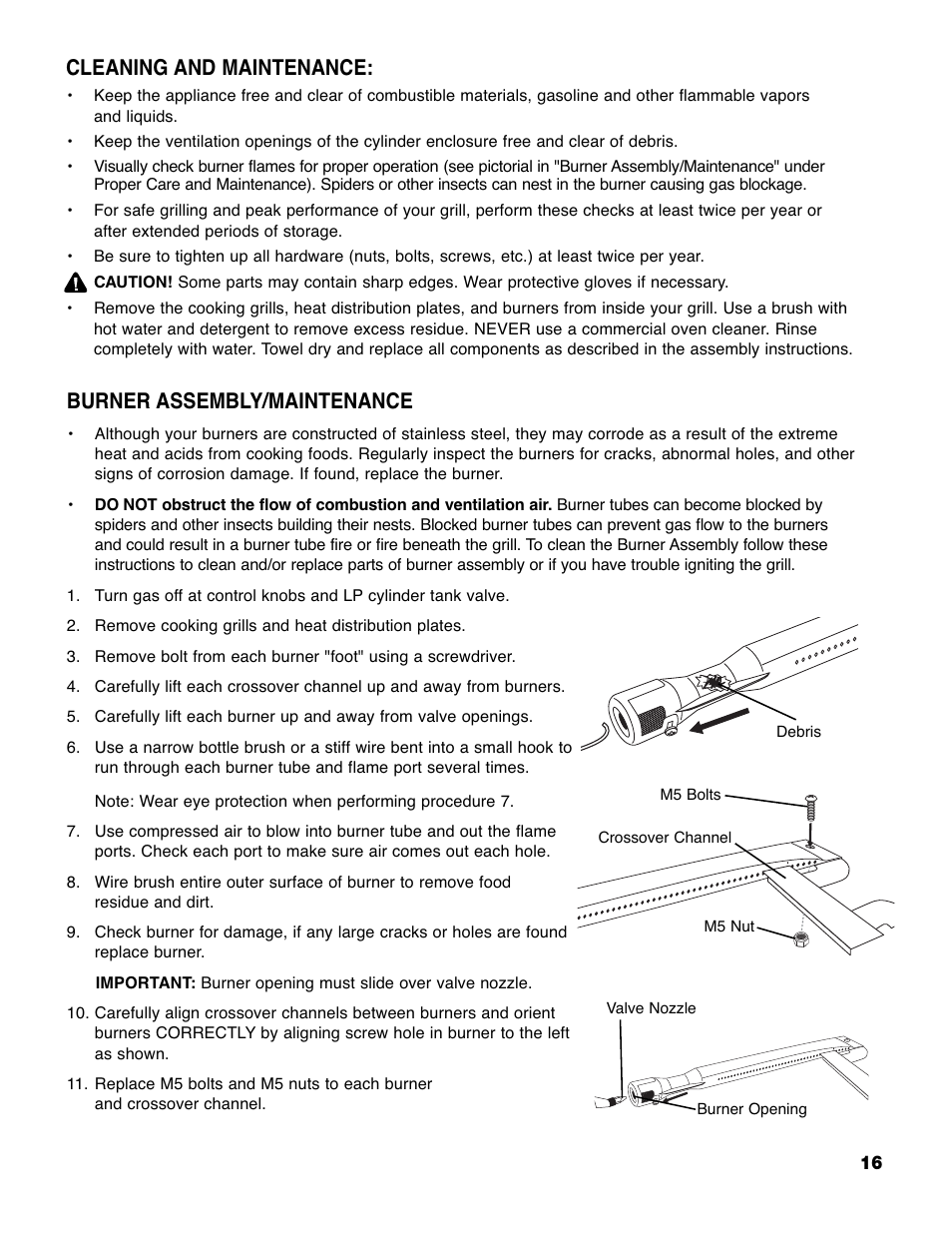 Cleaning and maintenance, Burner assembly/maintenance | Brinkmann PRO SERIES 9620 User Manual | Page 17 / 64