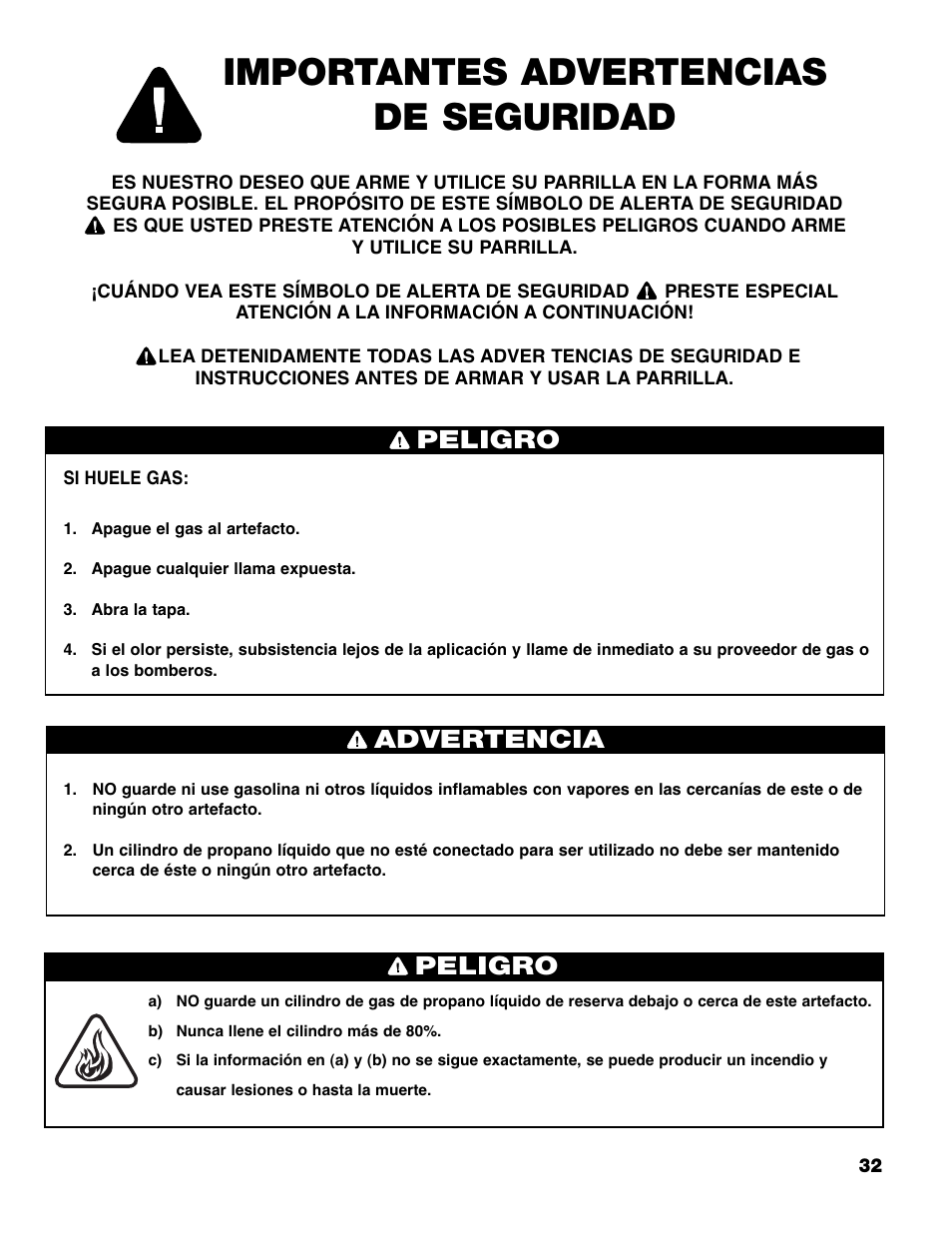 Importantes advertencias de seguridad, Peligro, Advertencia peligro | Brinkmann PRO SERIES 9620 User Manual | Page 33 / 64