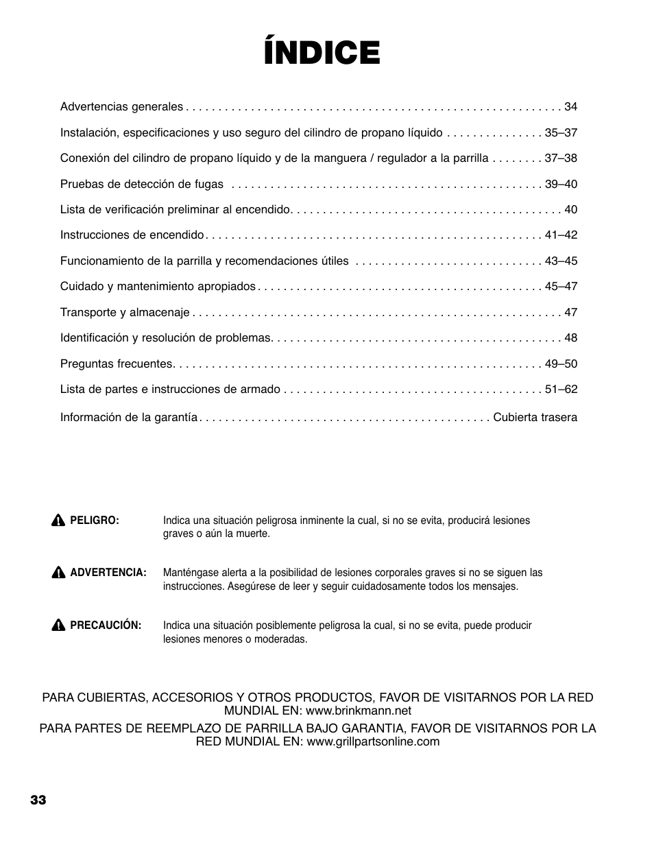 Índice | Brinkmann PRO SERIES 9620 User Manual | Page 34 / 64