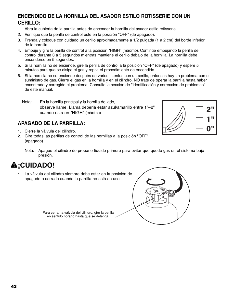 Cuidado, Apagado de la parrilla | Brinkmann PRO SERIES 9620 User Manual | Page 44 / 64