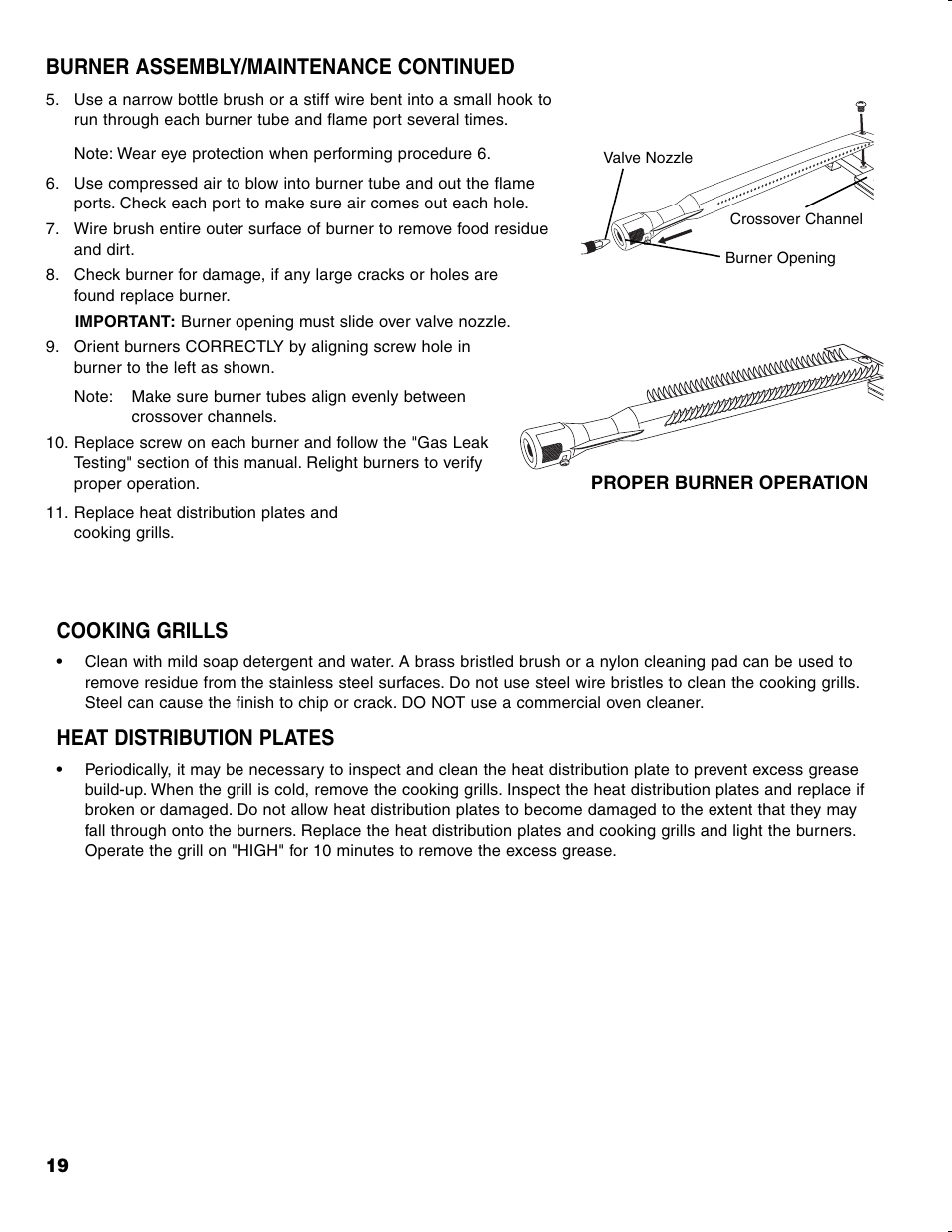 Burner assembly/maintenance continued, Cooking grills, Heat distribution plates | Brinkmann CHARCOAL SMOKER CHARCOAL GRILL User Manual | Page 20 / 72