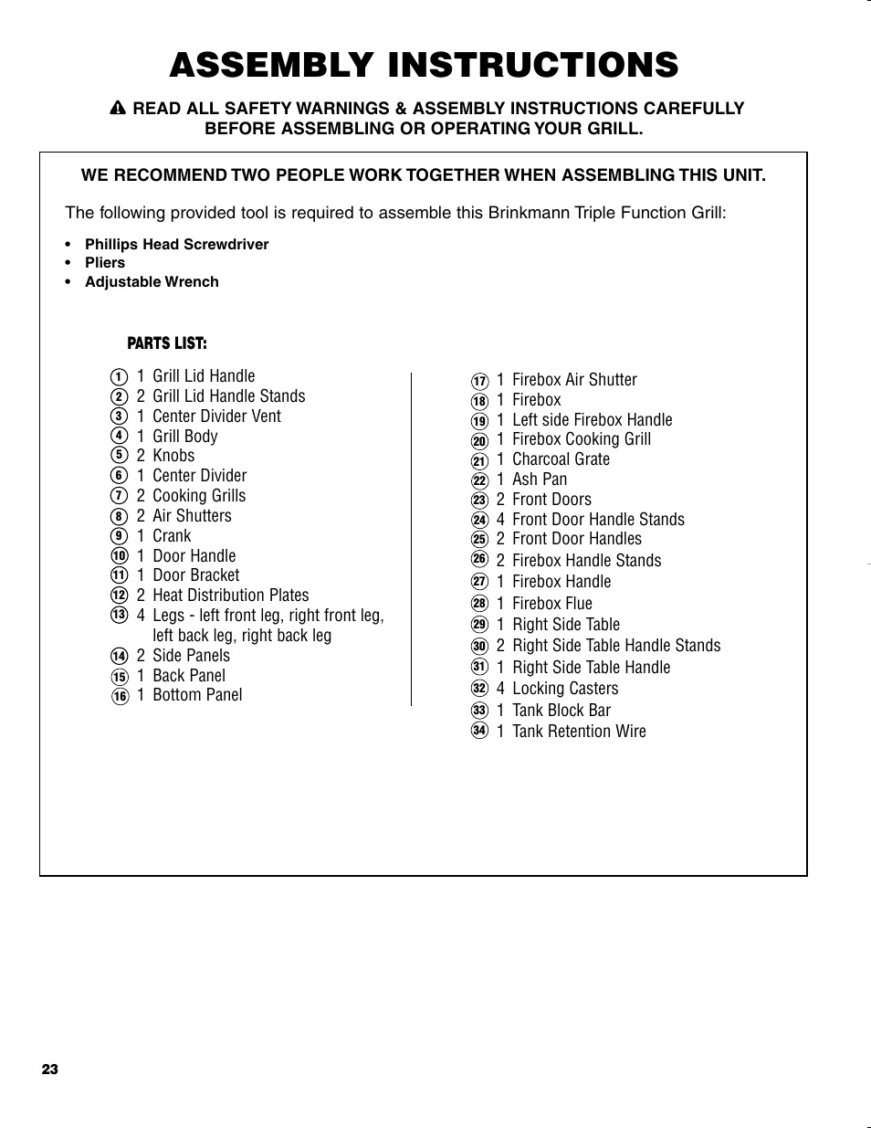 Assembly instructions | Brinkmann CHARCOAL SMOKER CHARCOAL GRILL User Manual | Page 24 / 72