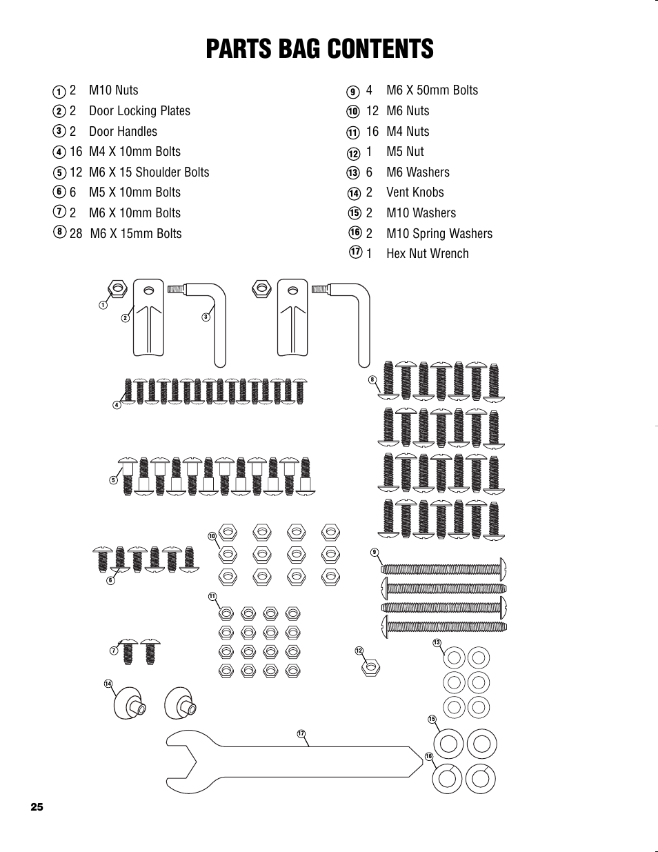 Parts bag contents | Brinkmann CHARCOAL SMOKER CHARCOAL GRILL User Manual | Page 26 / 72