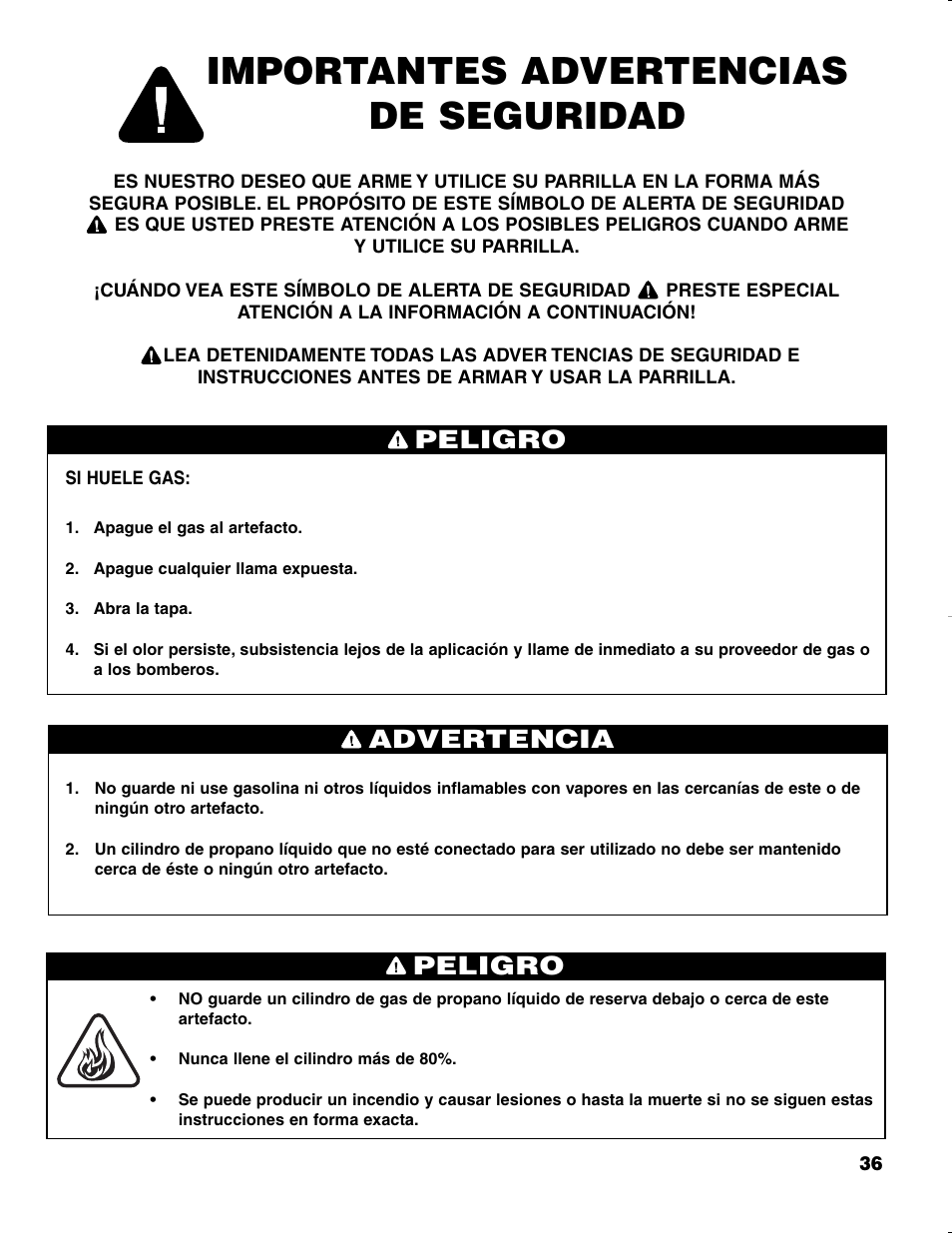 Importantes advertencias de seguridad, Peligro, Advertencia peligro | Brinkmann CHARCOAL SMOKER CHARCOAL GRILL User Manual | Page 37 / 72