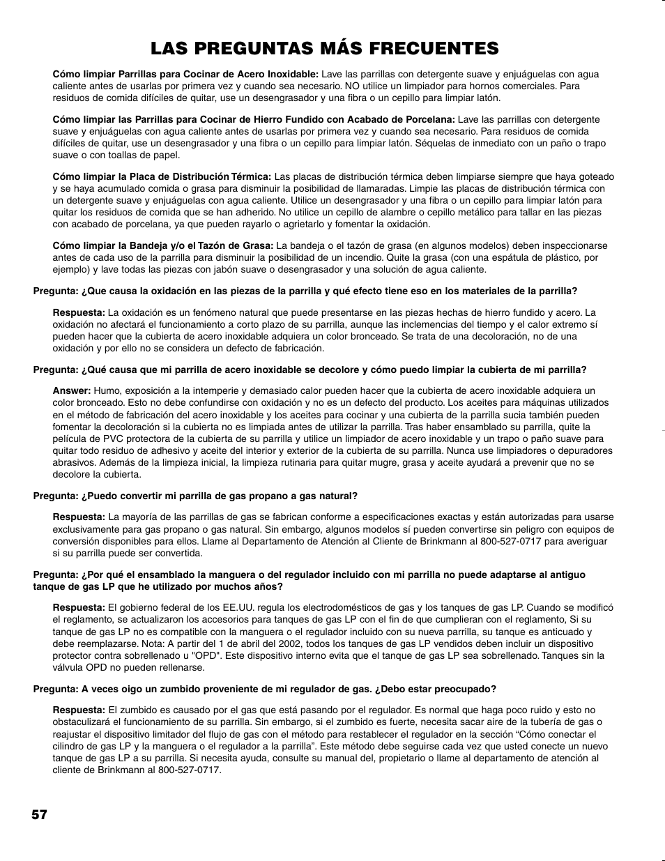 Las preguntas más frecuentes | Brinkmann CHARCOAL SMOKER CHARCOAL GRILL User Manual | Page 58 / 72