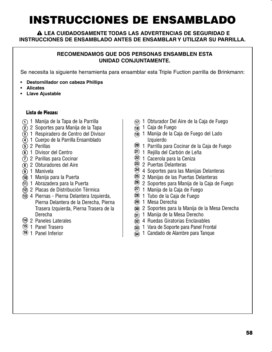 Instrucciones de ensamblado | Brinkmann CHARCOAL SMOKER CHARCOAL GRILL User Manual | Page 59 / 72