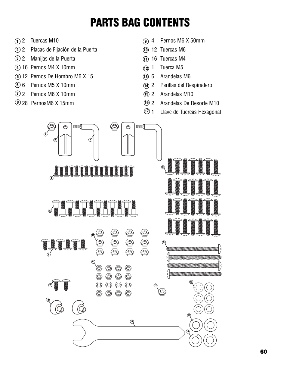 Parts bag contents | Brinkmann CHARCOAL SMOKER CHARCOAL GRILL User Manual | Page 61 / 72