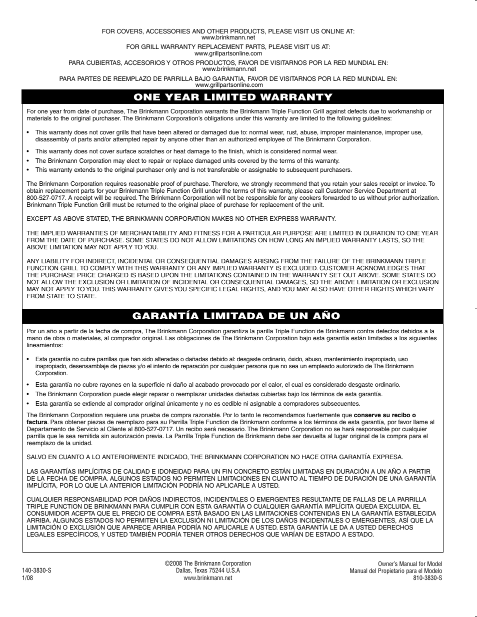 Brinkmann CHARCOAL SMOKER CHARCOAL GRILL User Manual | Page 72 / 72