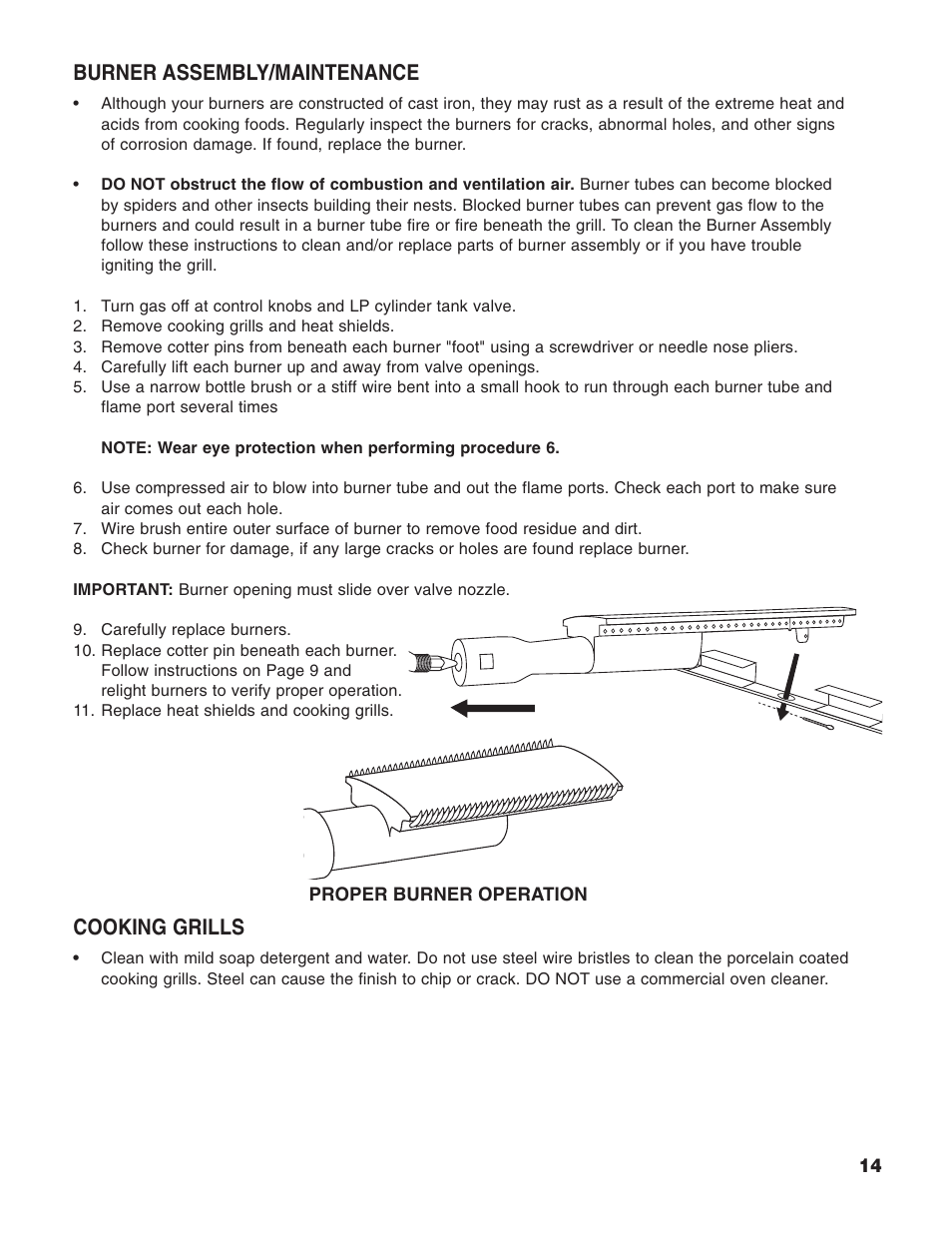 Burner assembly/maintenance, Cooking grills | Brinkmann 2400 User Manual | Page 15 / 32
