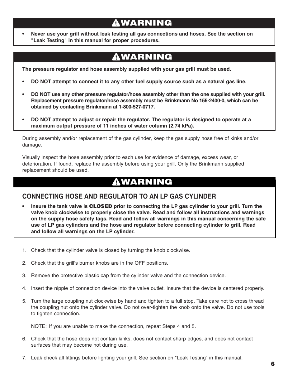 Warning | Brinkmann 2400 User Manual | Page 7 / 32