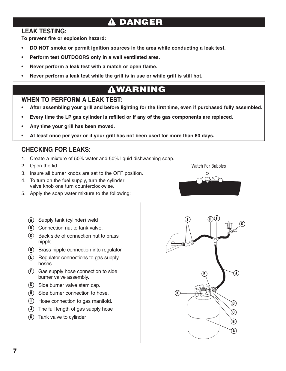 Warning, Danger, Leak testing | When to perform a leak test, Checking for leaks | Brinkmann 2400 User Manual | Page 8 / 32