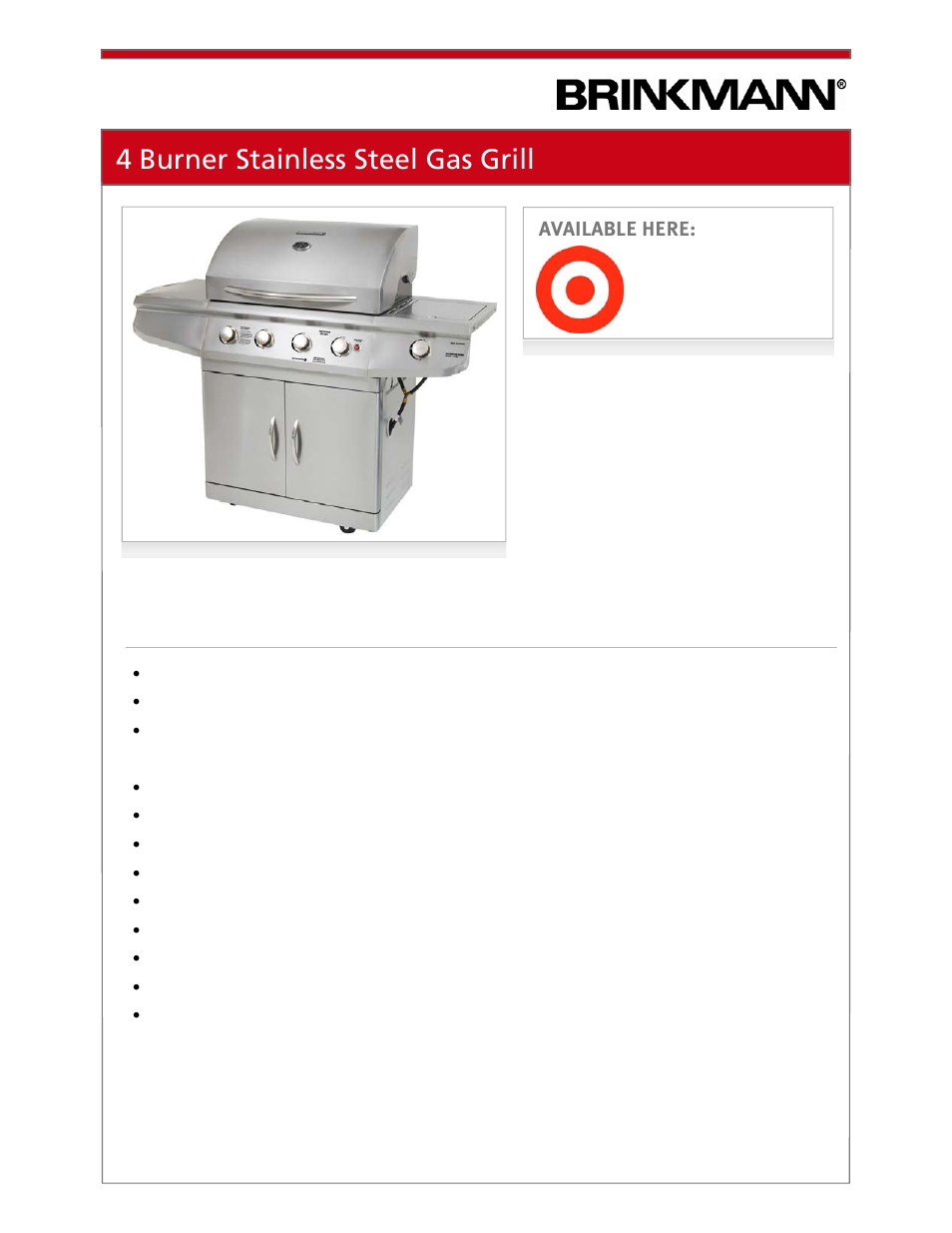 4 burner stainless steel gas grill | Brinkmann 810-1100-S User Manual | Page 13 / 39