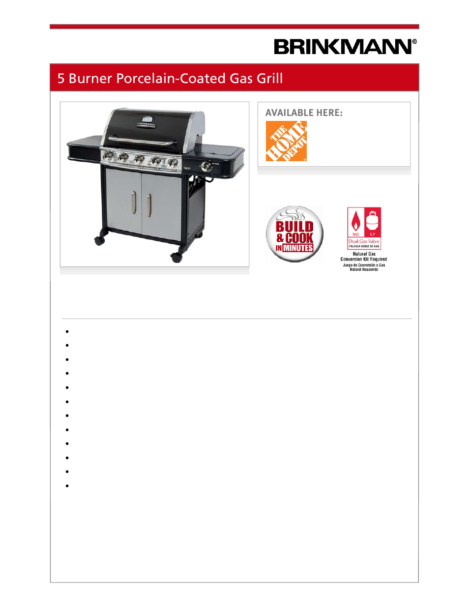 5 burner porcelain-coated gas grill | Brinkmann 810-1100-S User Manual | Page 23 / 39