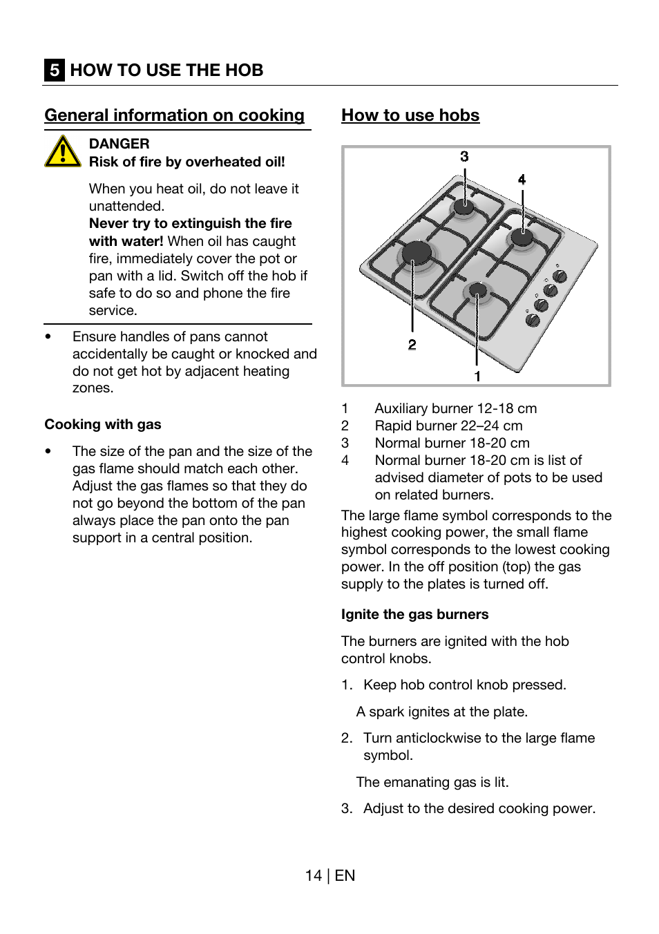 5how to use the hob general information on cooking, How to use hobs | Blomberg GEN 12400 X User Manual | Page 14 / 17