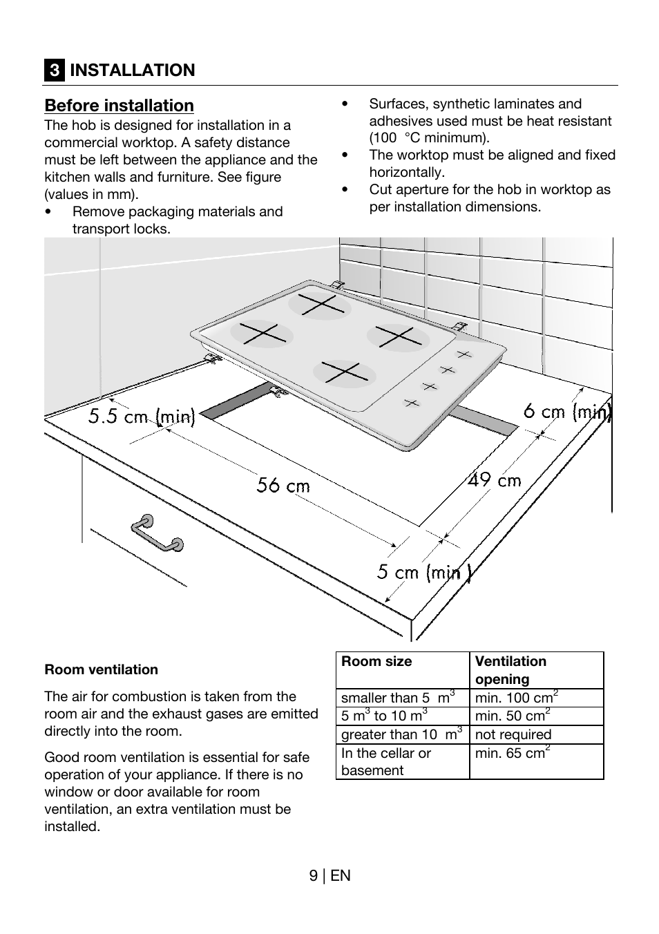 3installation before installation | Blomberg GEN 12400 X User Manual | Page 9 / 17