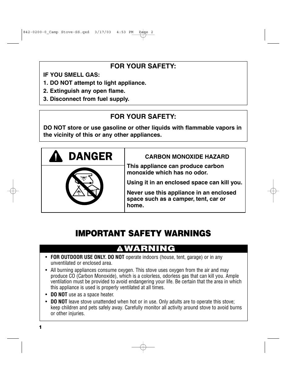 Important safety warnings, Warning | Brinkmann 842-0200-0 User Manual | Page 2 / 8