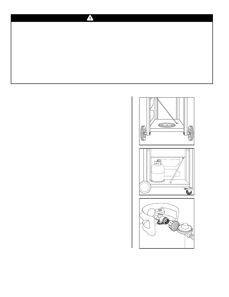 Warning, Filling the lp gas cylinder, Installing the lp gas cylinder onto the grill | Hose and regulator, Regulator resetting procedure | Brinkmann 8300 User Manual | Page 7 / 64