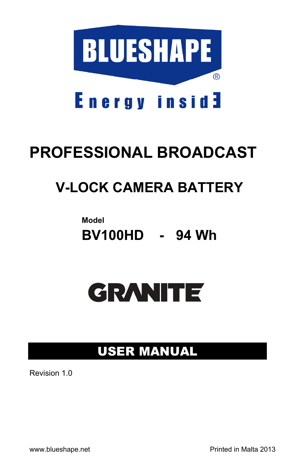 BLUESHAPE BV100HD User Manual | 8 pages