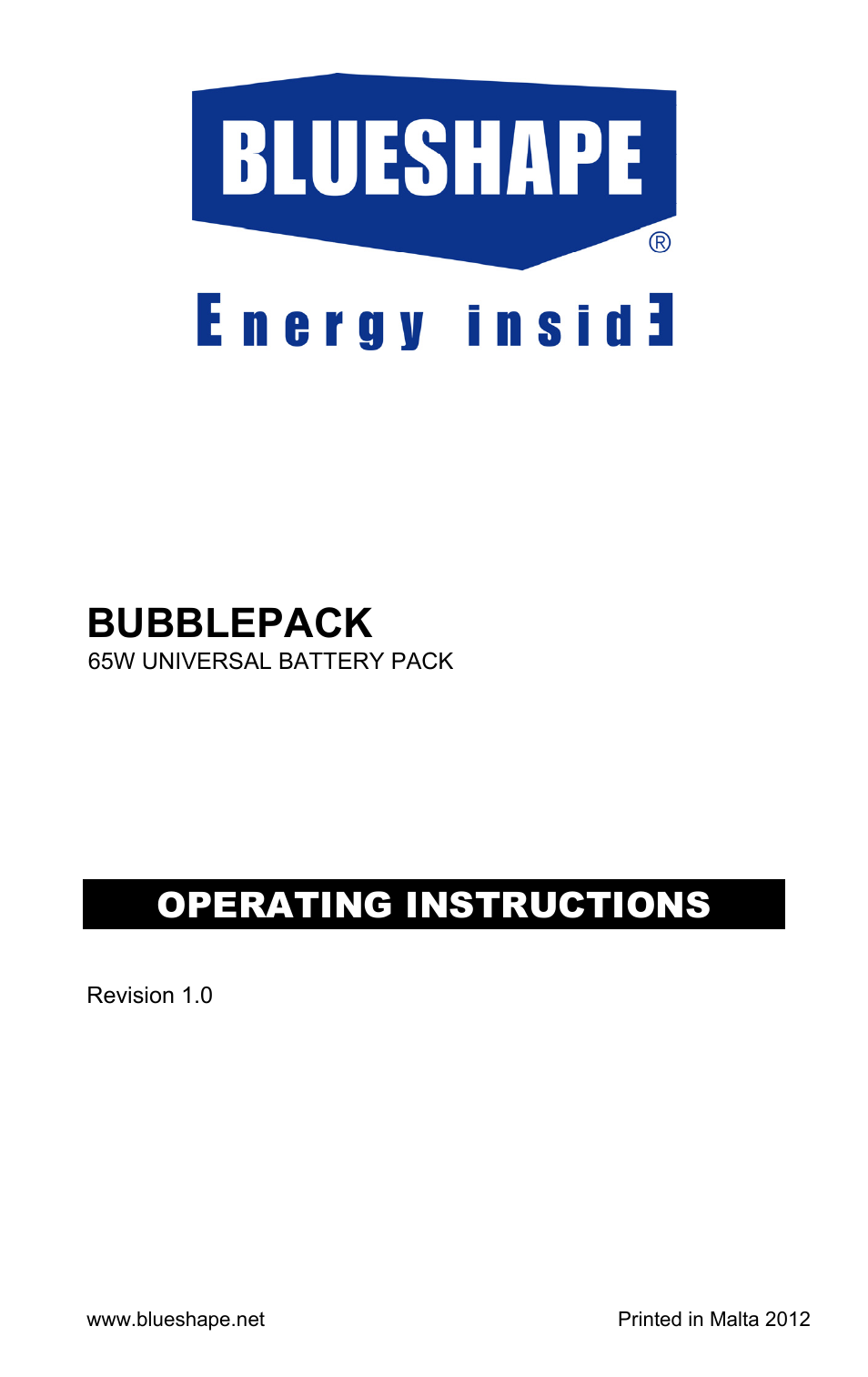 BLUESHAPE BUBBLEPACK User Manual | 11 pages