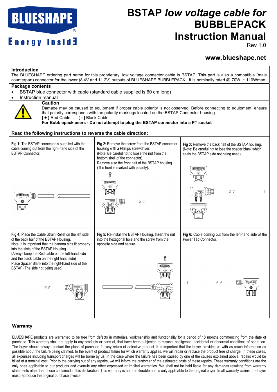 BLUESHAPE BTAP User Manual | 1 page