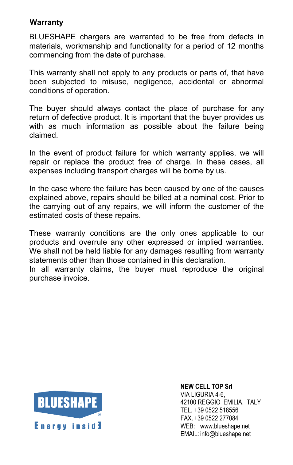 BLUESHAPE CVS8X User Manual | Page 16 / 16