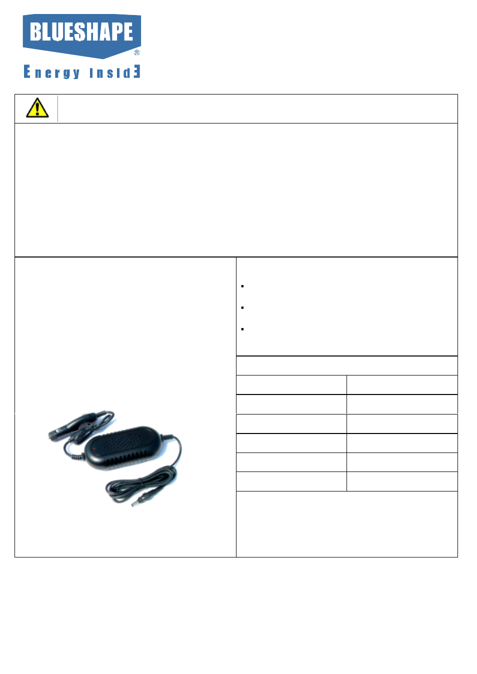BLUESHAPE PWCAR User Manual | 1 page