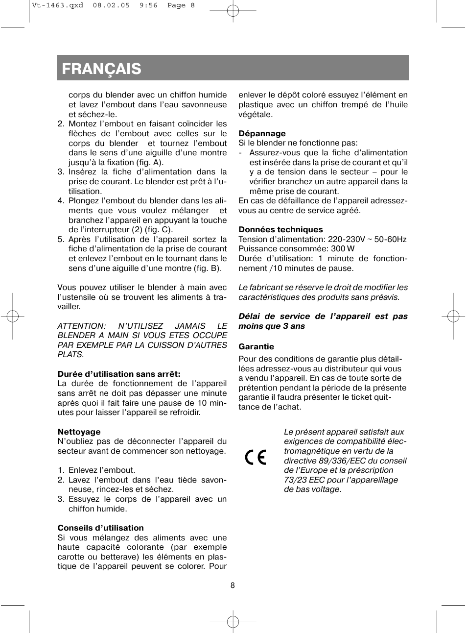 Français | Vitek VT-1463 User Manual | Page 10 / 32