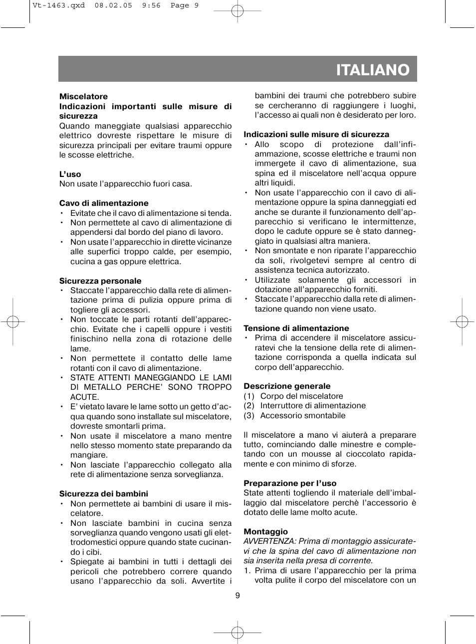Italiano | Vitek VT-1463 User Manual | Page 11 / 32