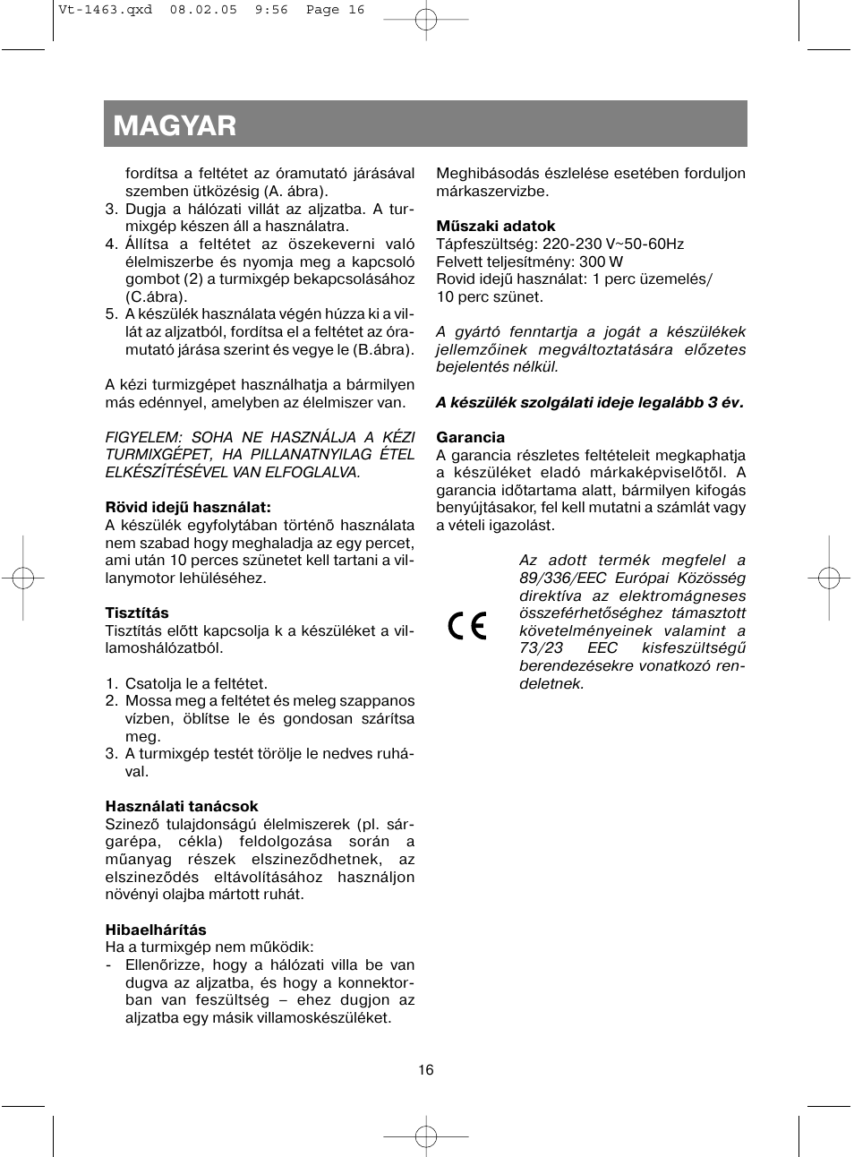 Magyar | Vitek VT-1463 User Manual | Page 18 / 32