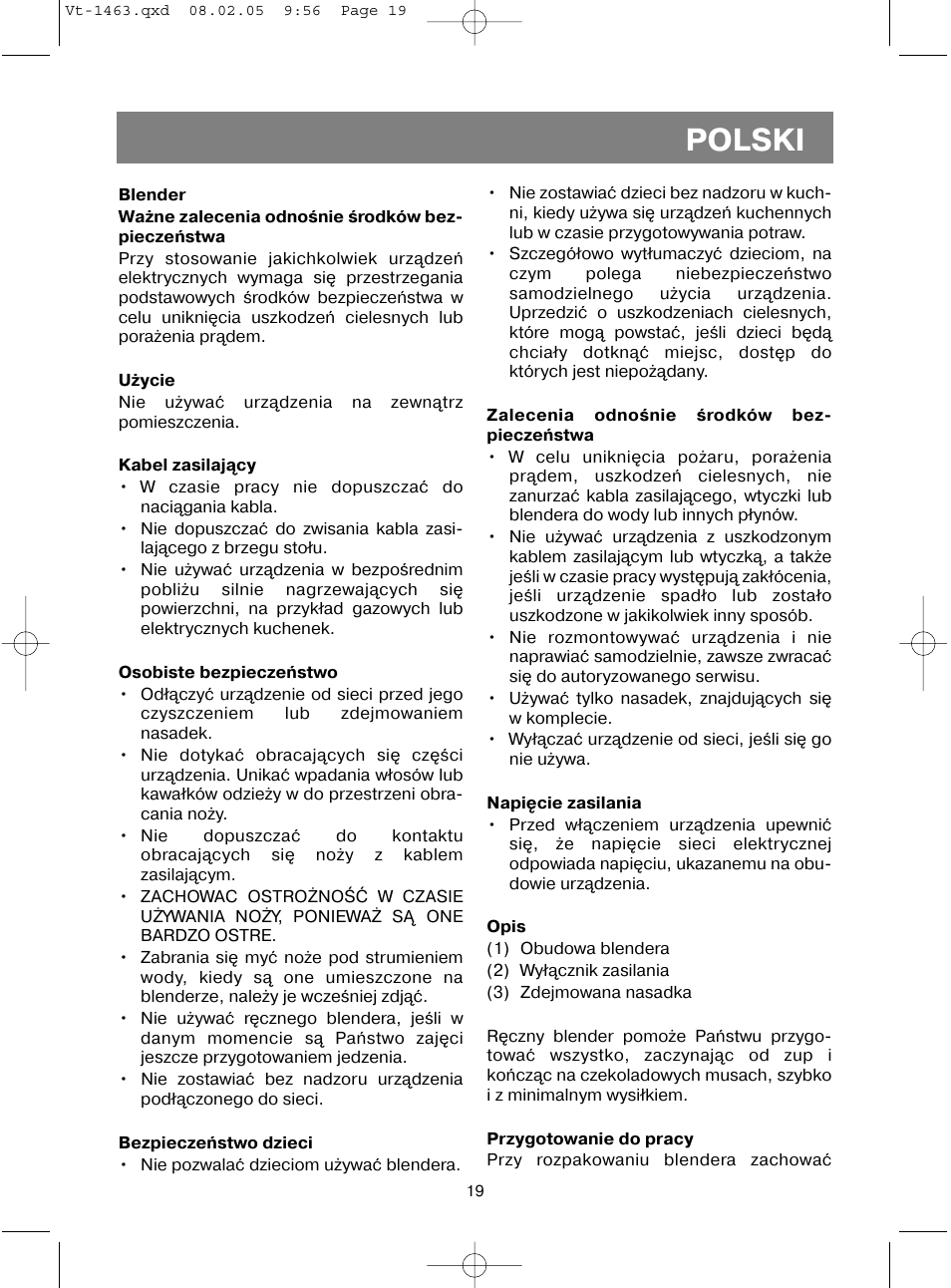 Polski | Vitek VT-1463 User Manual | Page 21 / 32