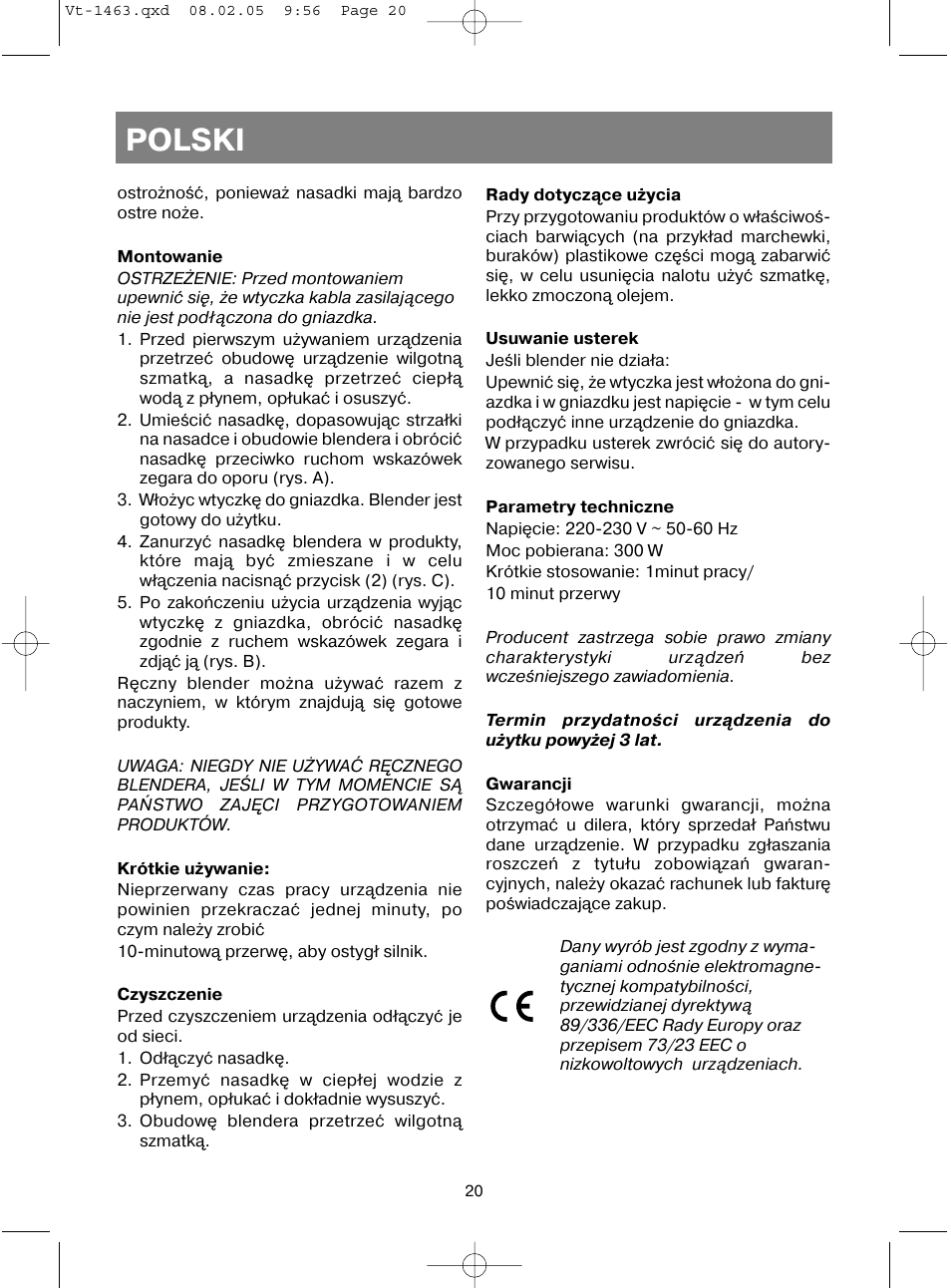 Polski | Vitek VT-1463 User Manual | Page 22 / 32