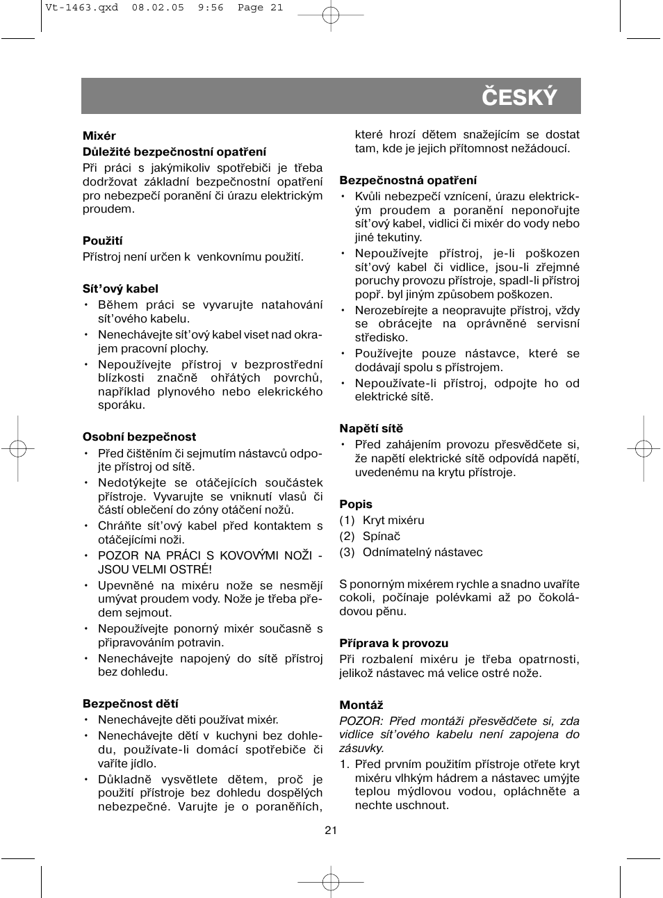 Èeský | Vitek VT-1463 User Manual | Page 23 / 32