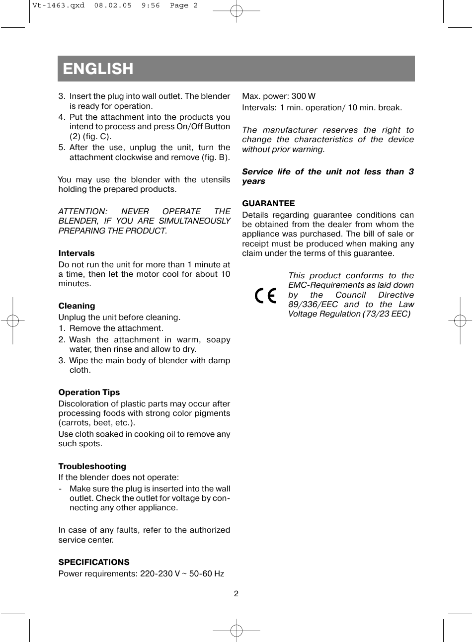 English | Vitek VT-1463 User Manual | Page 4 / 32