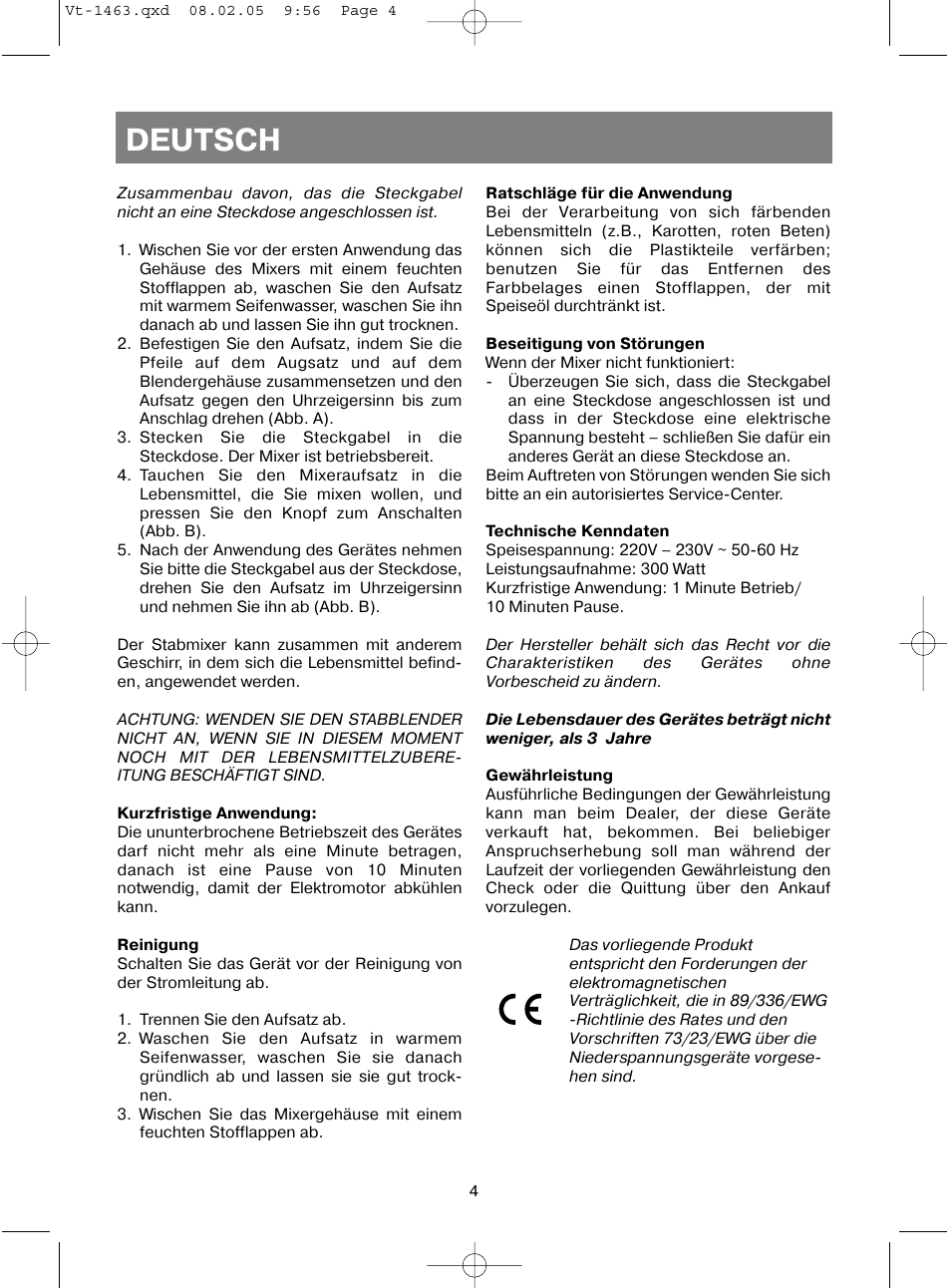 Deutsch | Vitek VT-1463 User Manual | Page 6 / 32