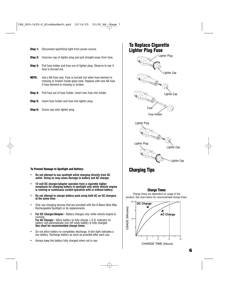 Charging tips | Brinkmann Rechargeable Glare-Free Spotlight 800-1620-0 User Manual | Page 7 / 8