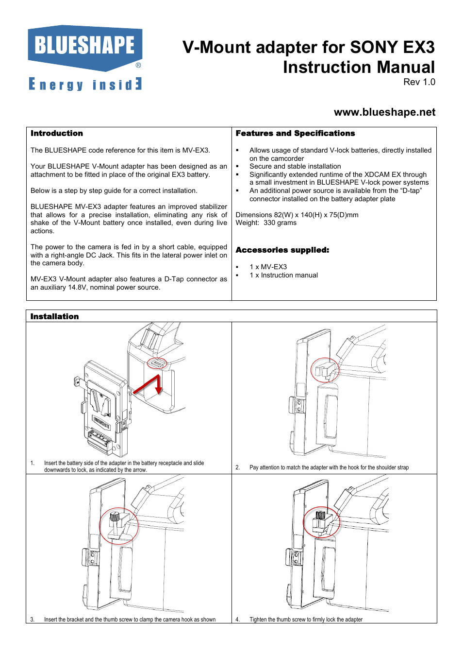 BLUESHAPE MV-EX3 User Manual | 1 page