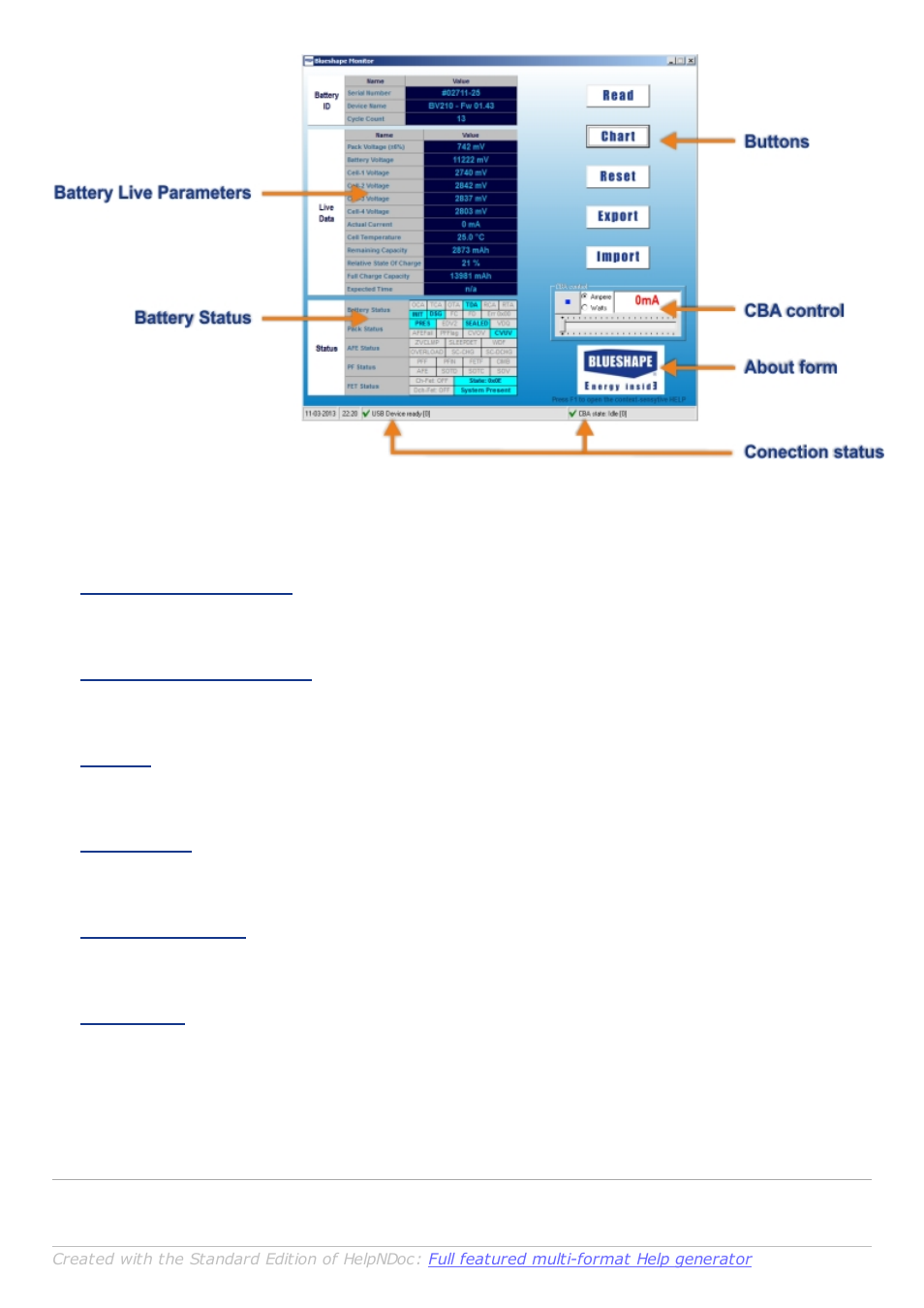 Battery live parameters | BLUESHAPE BSMon v3.0 User Manual | Page 9 / 31