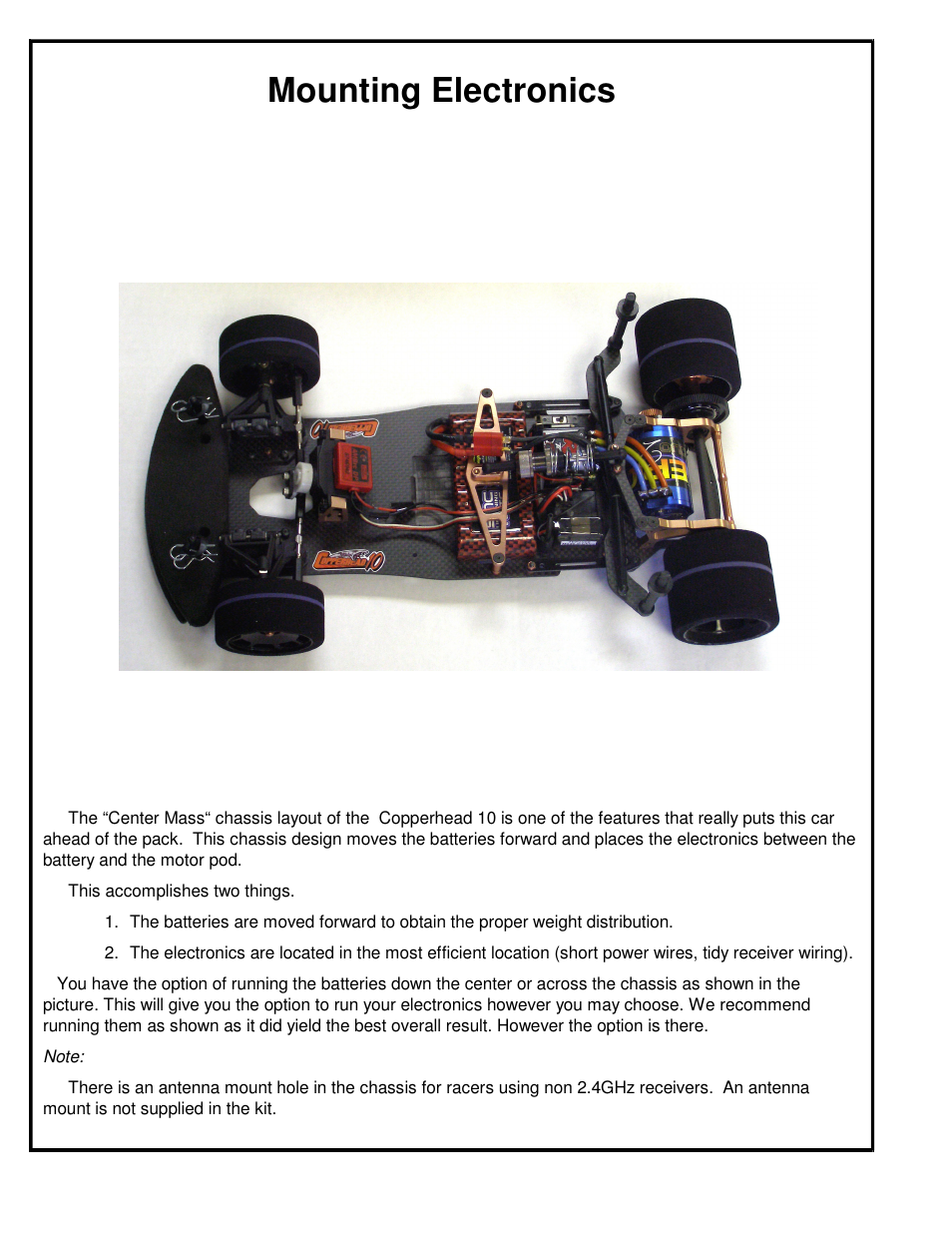Mounting electronics | BMI Racing Copperhead 10 User Manual | Page 12 / 12