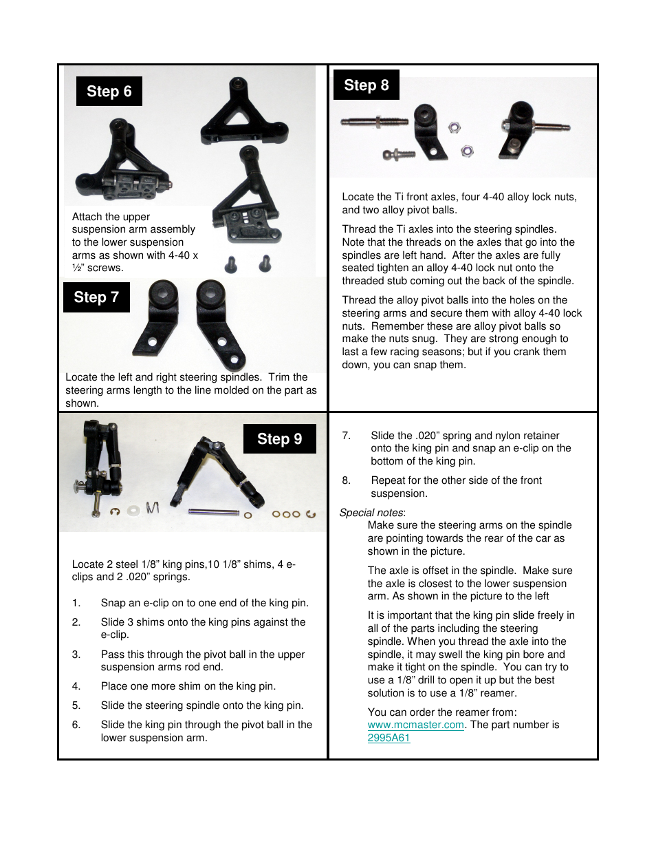 Step 6, Step 7 step 8, Step 9 | BMI Racing DB12RR User Manual | Page 4 / 10