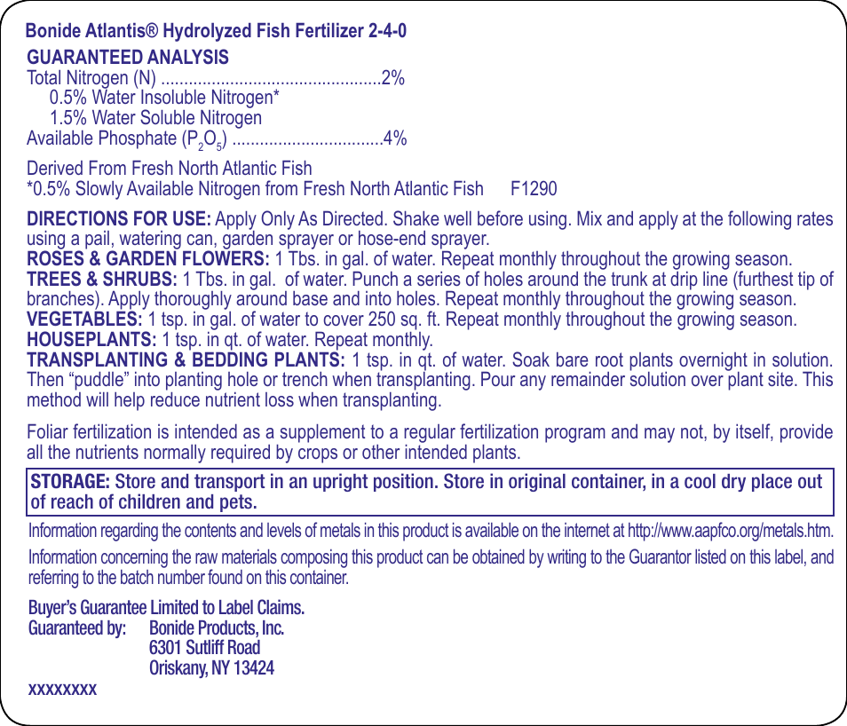 Bonide Atlantis Fish Fertilizer User Manual | 1 page