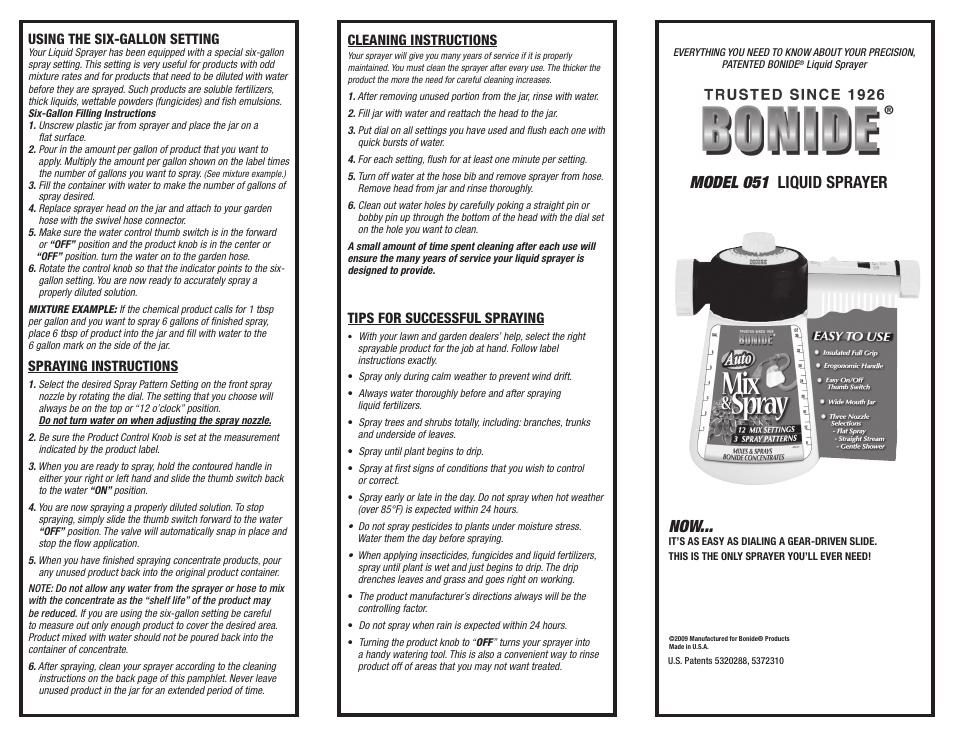 Bonide Auto Mix Hose End Sprayer User Manual | 2 pages